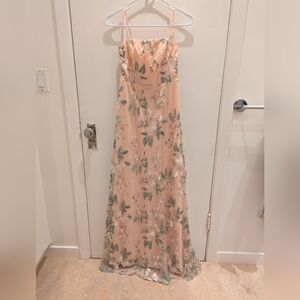 Blush Pink Floral Embroidered A-Line Maxi Dress